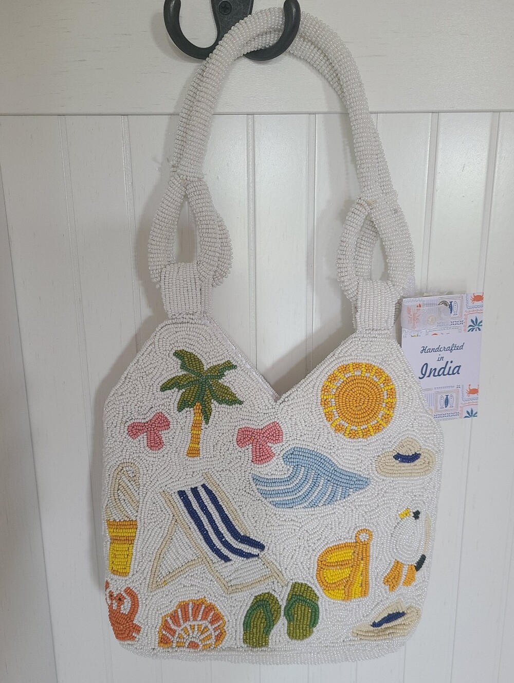 TikTok Viral New Release Hancrafted In India White Beaded Coastal Beach Bag